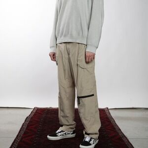 Russian Utility Mens Khaki Nylon Cargo‎ Pants Zipper Detail Size 32X32